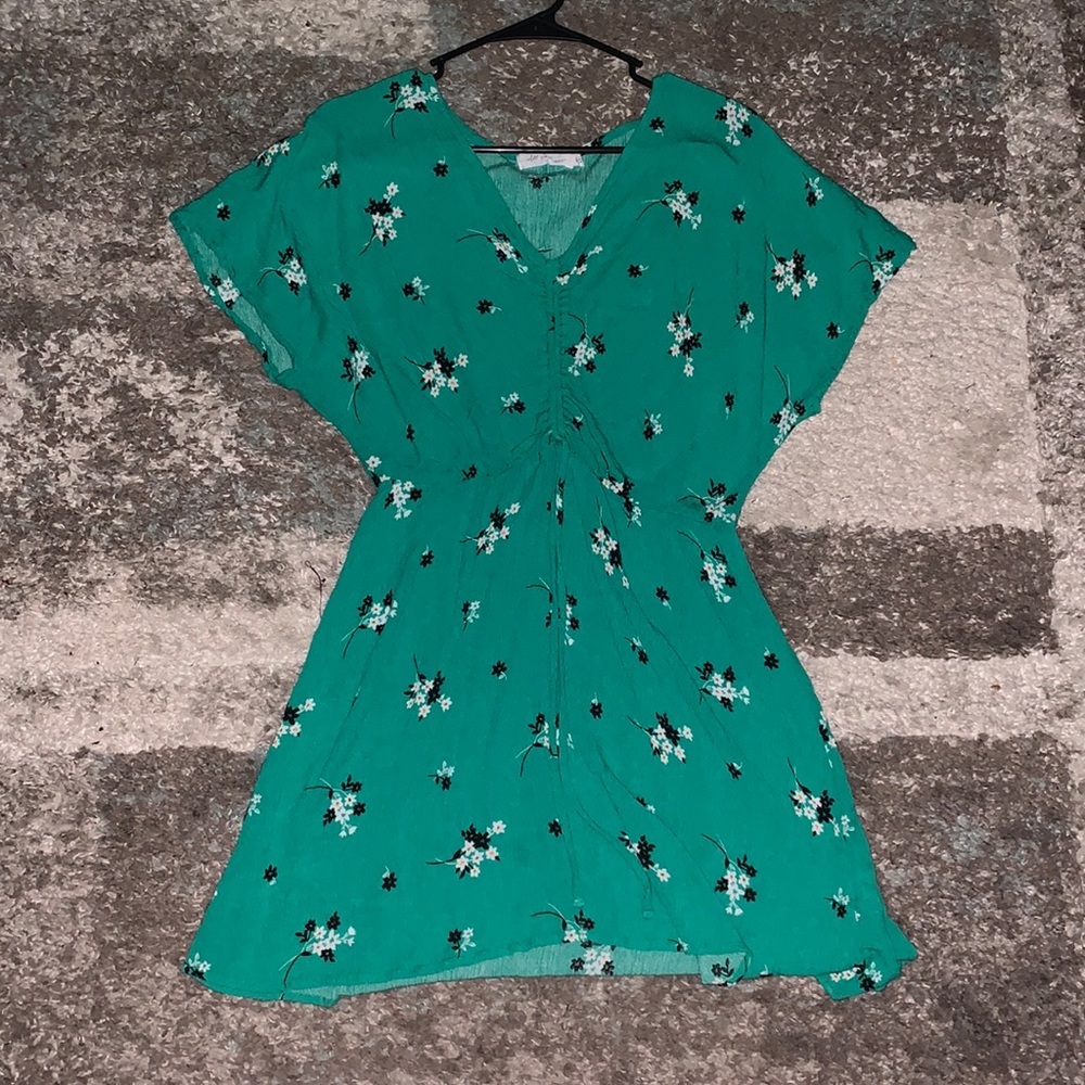 Short green dress flowy boutique dress